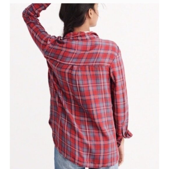 Abercrombie & Fitch Red Plaid Draped Wrap Button Front Shirt Blouse Women Sz M - Picture 2 of 7